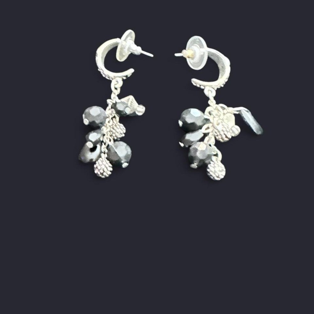 Grey and silver dangly earrings with a touch of boho charm